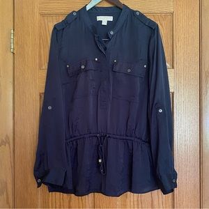 Michael Kors - Navy Blouse with Gold Button Details - Size XL